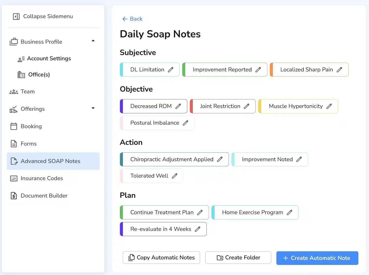 Streamlined SOAP notes