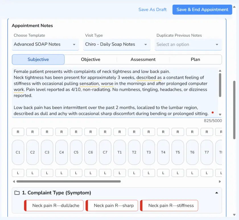 SOAP notes feature