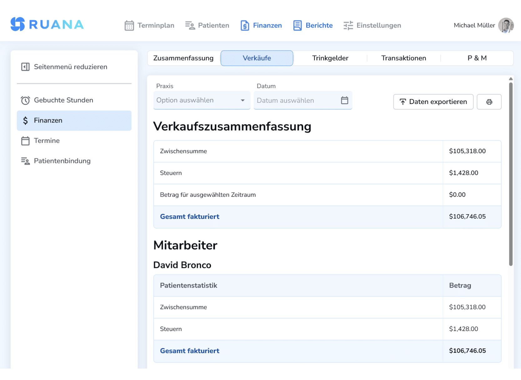 Statistik & Buchhaltungsexport
