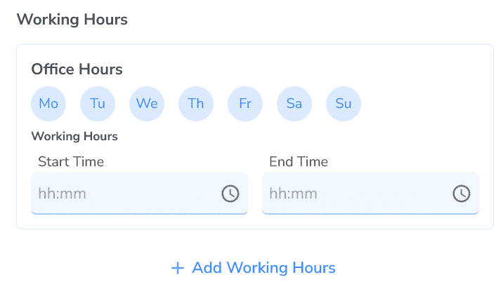 Working hours settings for an office in Ruana