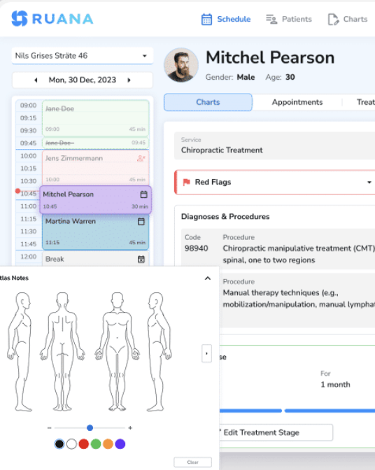 Practitioner dashboard with client history in Ruana